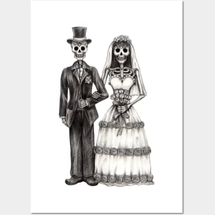 Sugar skull couple love wedding day of the dead. Posters and Art